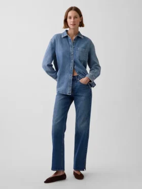 Mid Rise Split-Hem Relaxed Straight Jeans