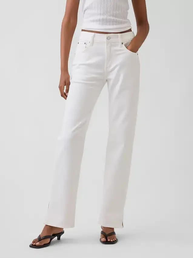 Mid Rise Split-Hem Relaxed Straight Jeans