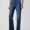 Mid Rise Split-Hem Relaxed Straight Jeans