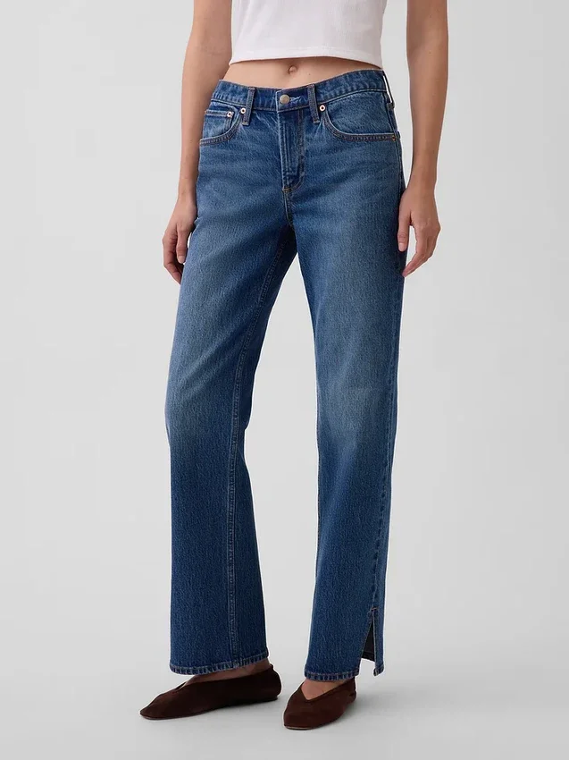 Mid Rise Split-Hem Relaxed Straight Jeans