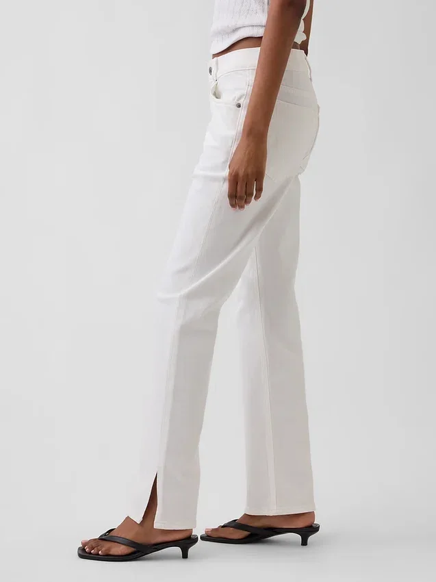 Mid Rise Split-Hem Relaxed Straight Jeans