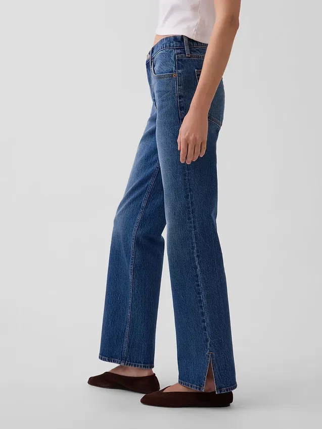 Mid Rise Split-Hem Relaxed Straight Jeans