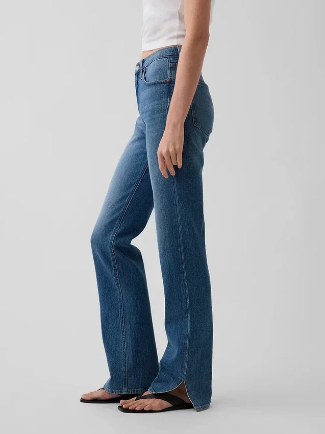 Mid Rise Split-Hem Relaxed Straight Jeans