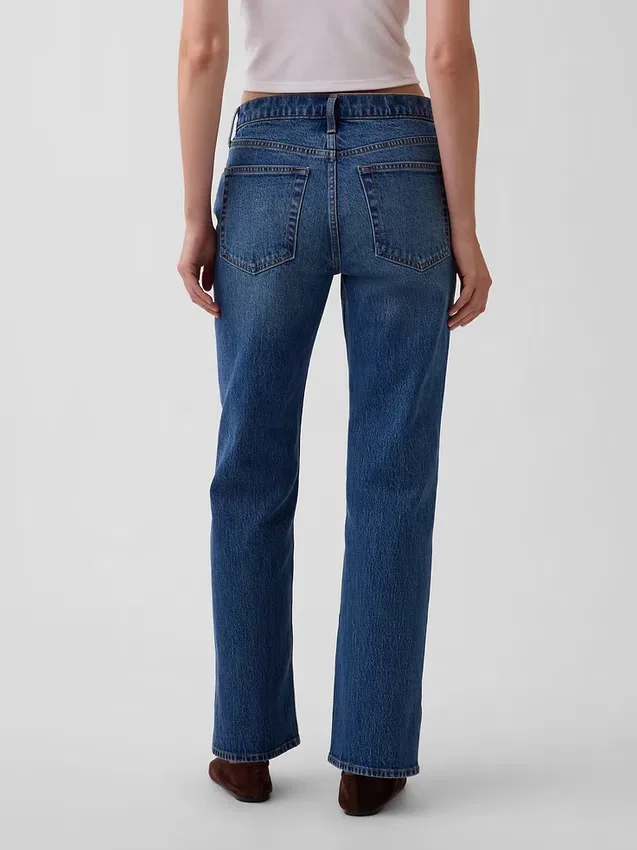 Mid Rise Split-Hem Relaxed Straight Jeans