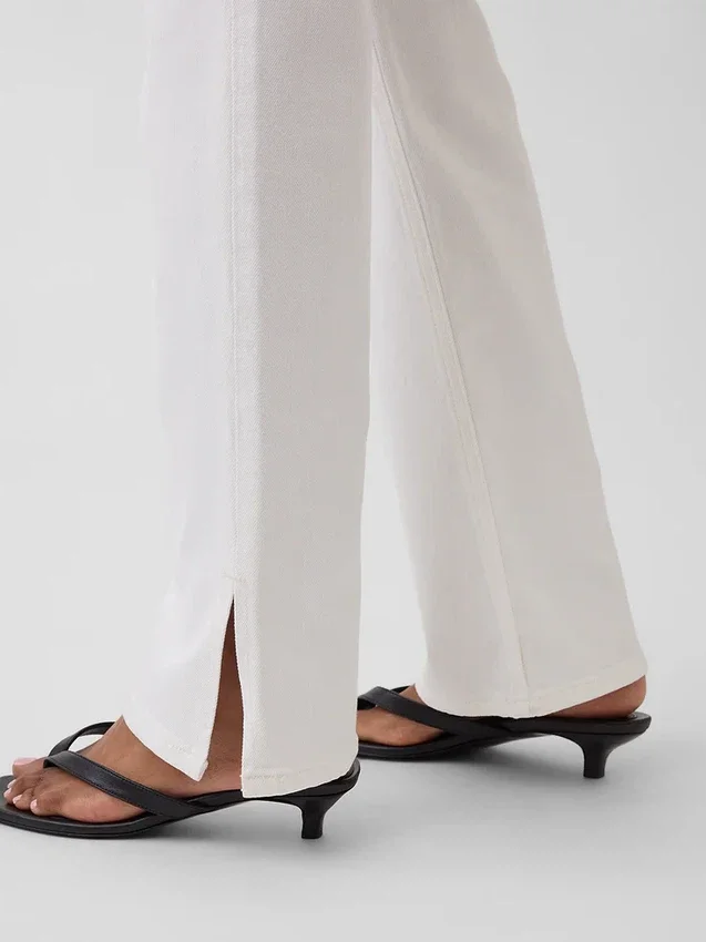 Mid Rise Split-Hem Relaxed Straight Jeans