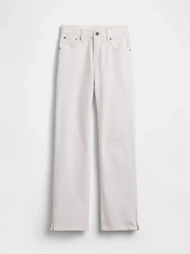 Mid Rise Split-Hem Relaxed Straight Jeans