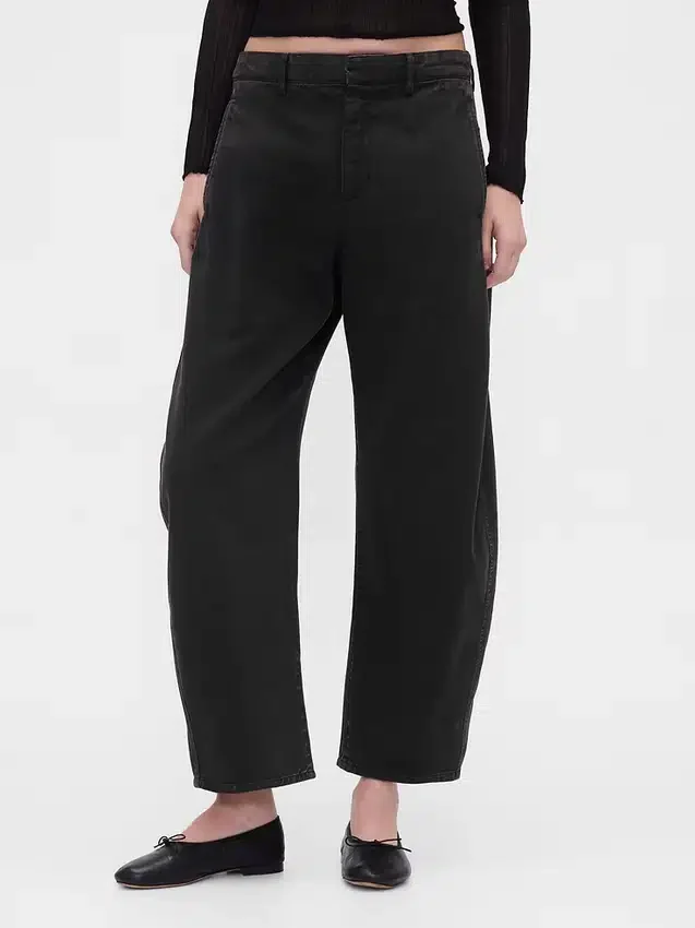 Mid Rise Twill Barrel Pants
