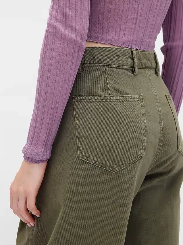 Mid Rise Twill Barrel Pants