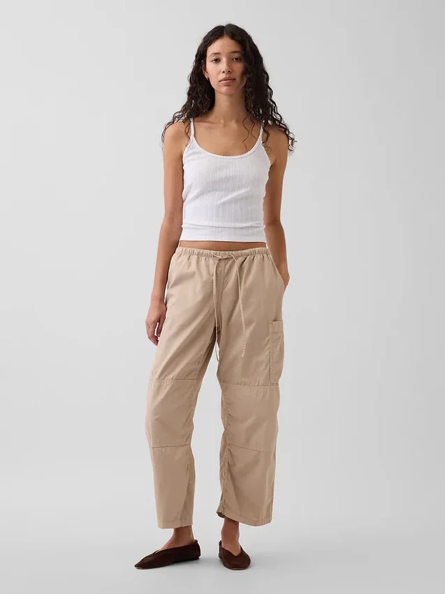Mid Rise Twill Easy Barrel Utility Pants