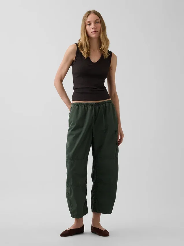 Mid Rise Twill Easy Barrel Utility Pants