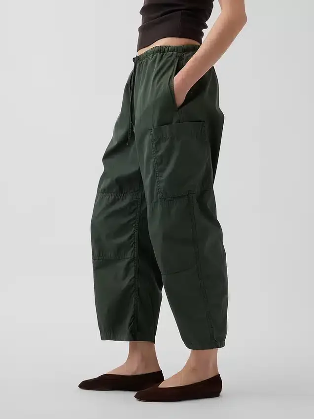 Mid Rise Twill Easy Barrel Utility Pants