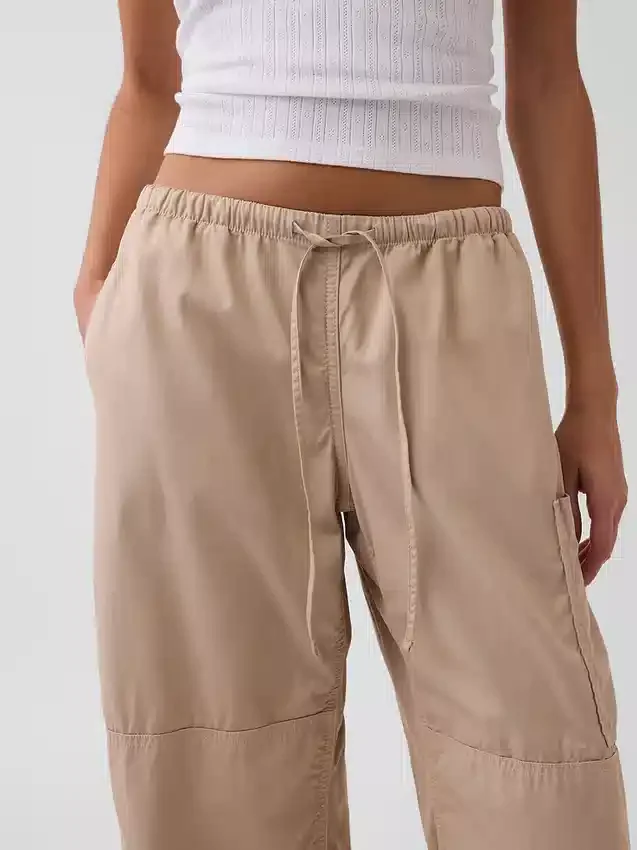 Mid Rise Twill Easy Barrel Utility Pants