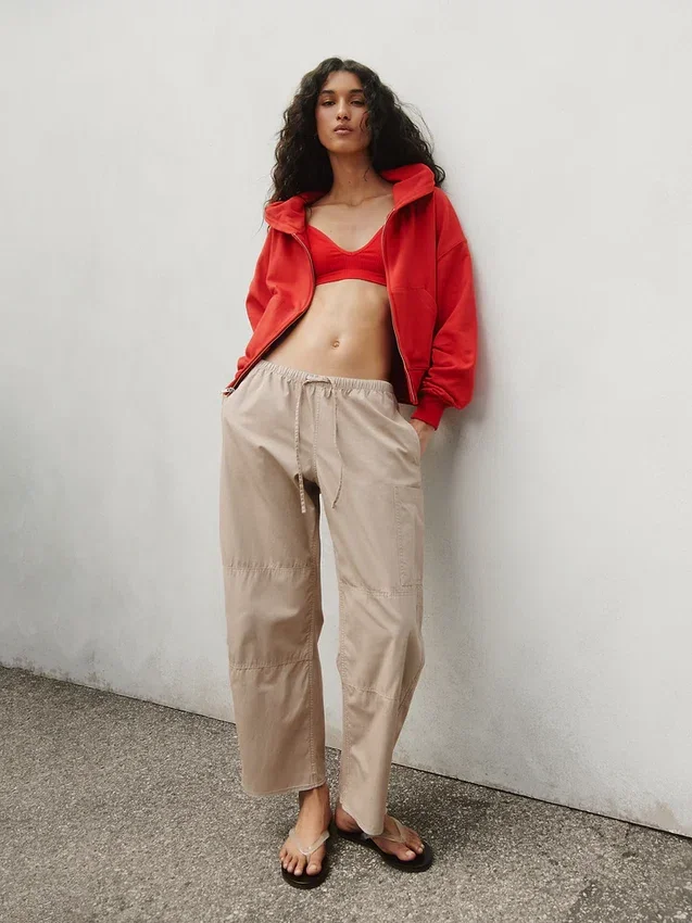 Mid Rise Twill Easy Barrel Utility Pants