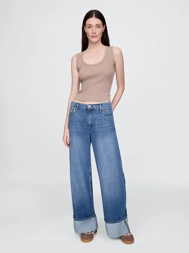Mid Rise Ultrasoft Cuffed Baggy Jeans