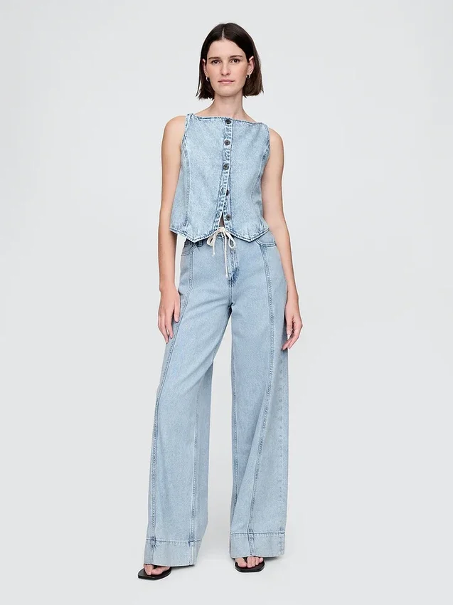 Mid Rise Ultrasoft Denim Baggy Trousers