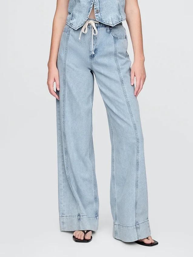 Mid Rise Ultrasoft Denim Baggy Trousers