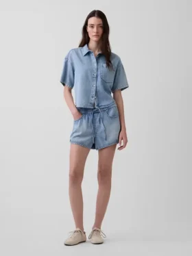 Mid Rise Ultrasoft Denim Easy Dolphin Shorts