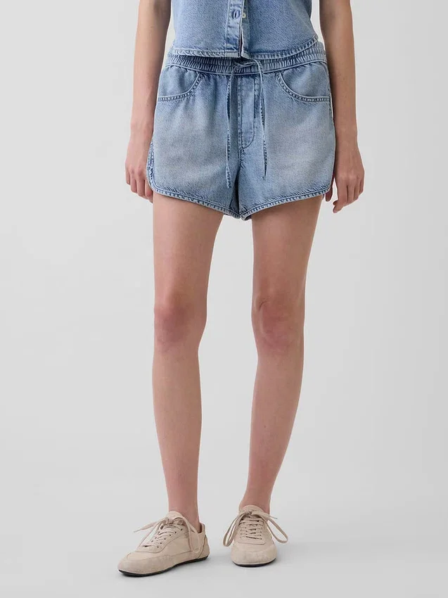 Mid Rise Ultrasoft Denim Easy Dolphin Shorts