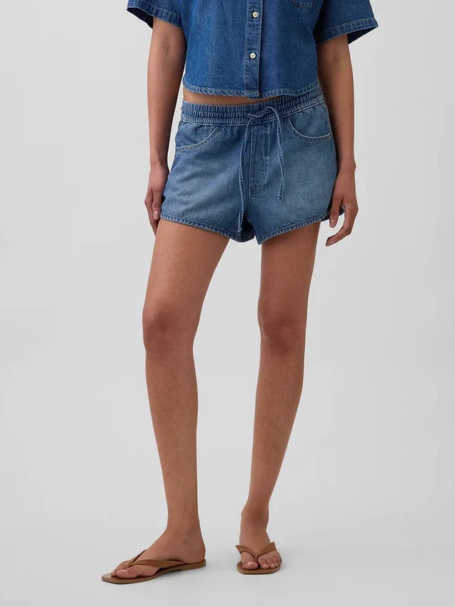 Mid Rise Ultrasoft Denim Easy Dolphin Shorts