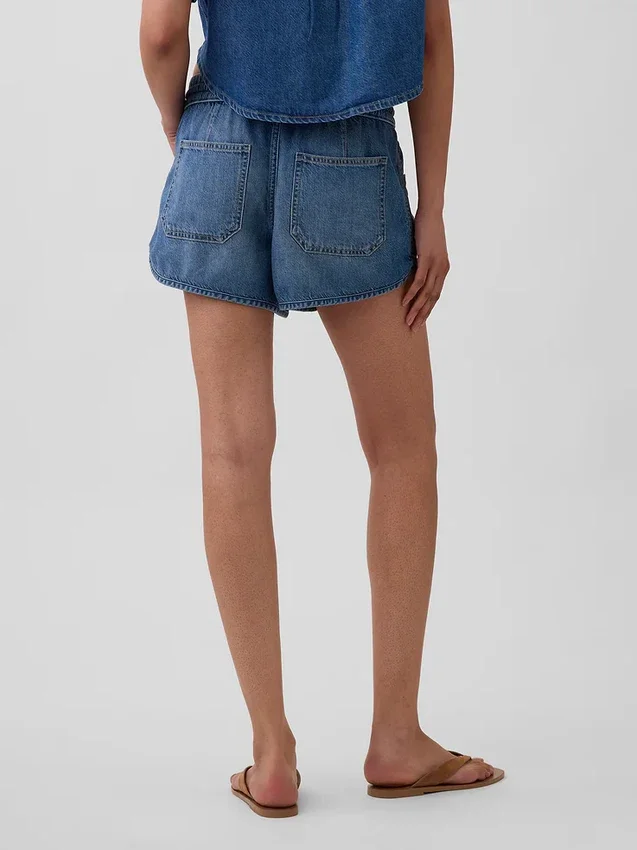Mid Rise Ultrasoft Denim Easy Dolphin Shorts