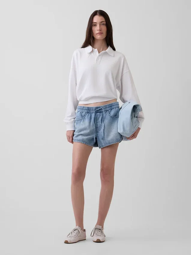 Mid Rise Ultrasoft Denim Easy Dolphin Shorts