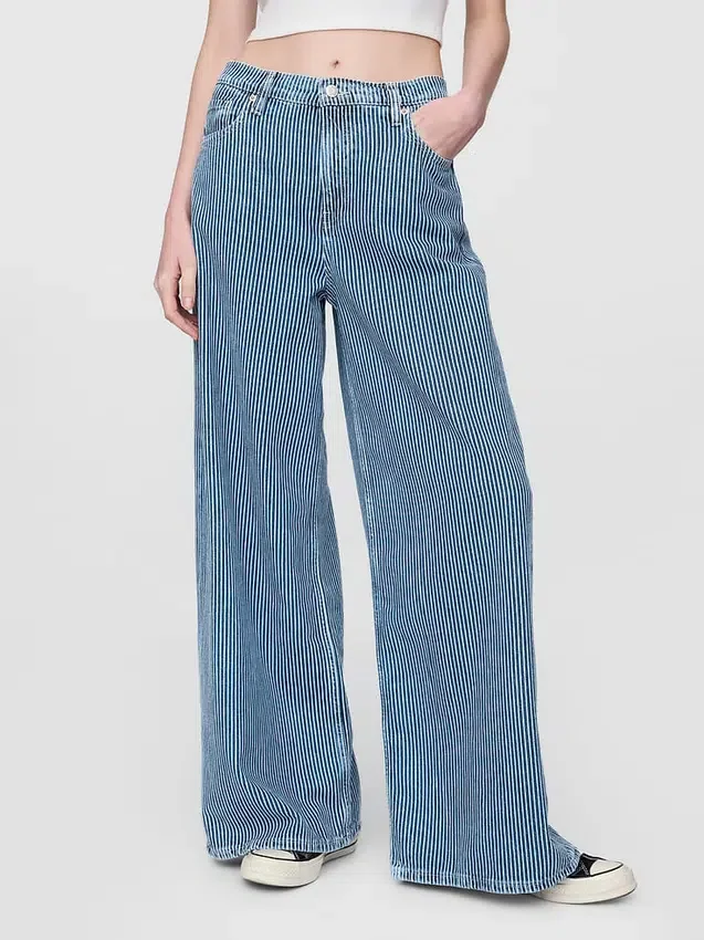 Mid Rise Ultrasoft Denim Stripe Baggy Jeans