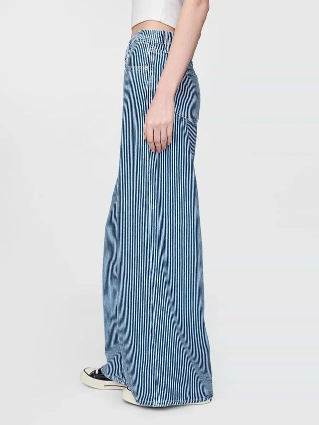Mid Rise Ultrasoft Denim Stripe Baggy Jeans