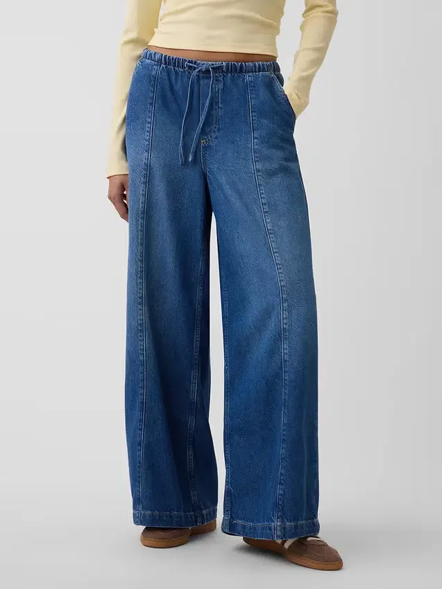 Mid Rise Ultrasoft Easy Seamed Baggy Jeans