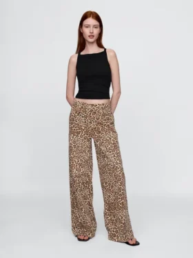 Mid Rise Ultrasoft Leopard Baggy Jeans