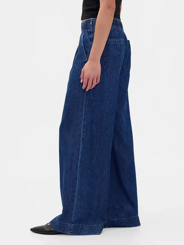 Mid Rise Ultrasoft Pleated Baggy Jeans