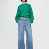 Mid Rise Ultrasoft Pleated Easy Baggy Jeans