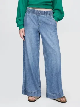 Mid Rise Ultrasoft Pleated Easy Baggy Jeans