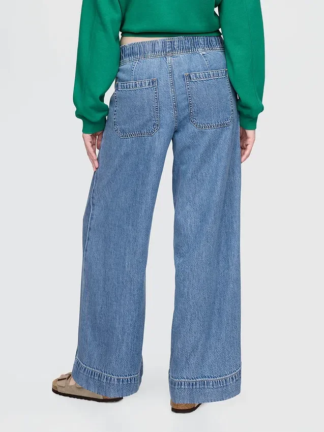 Mid Rise Ultrasoft Pleated Easy Baggy Jeans