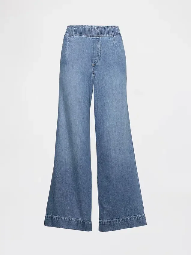 Mid Rise Ultrasoft Pleated Easy Baggy Jeans