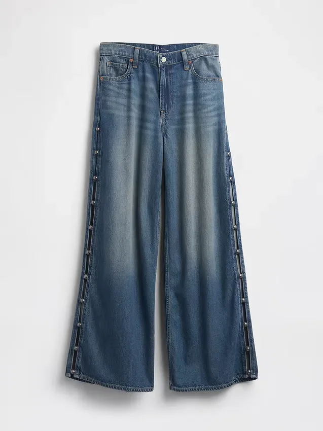 Mid Rise Ultrasoft Studded Baggy Jeans