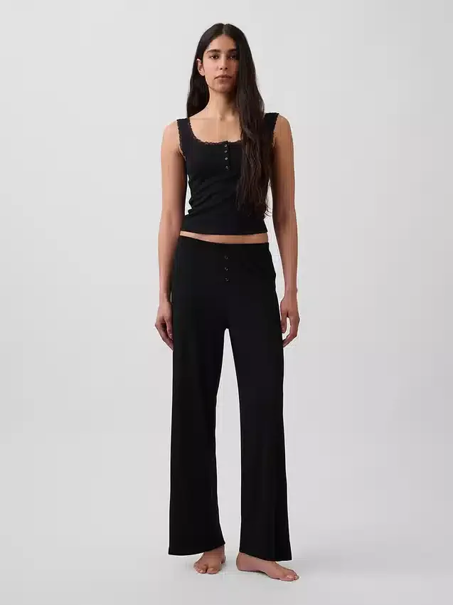 Mini Rib Lace Henley Pj Tank Top