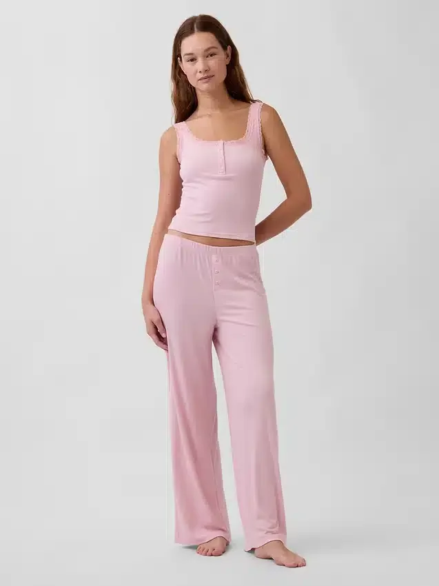 Mini Rib Lace Henley Pj Tank Top