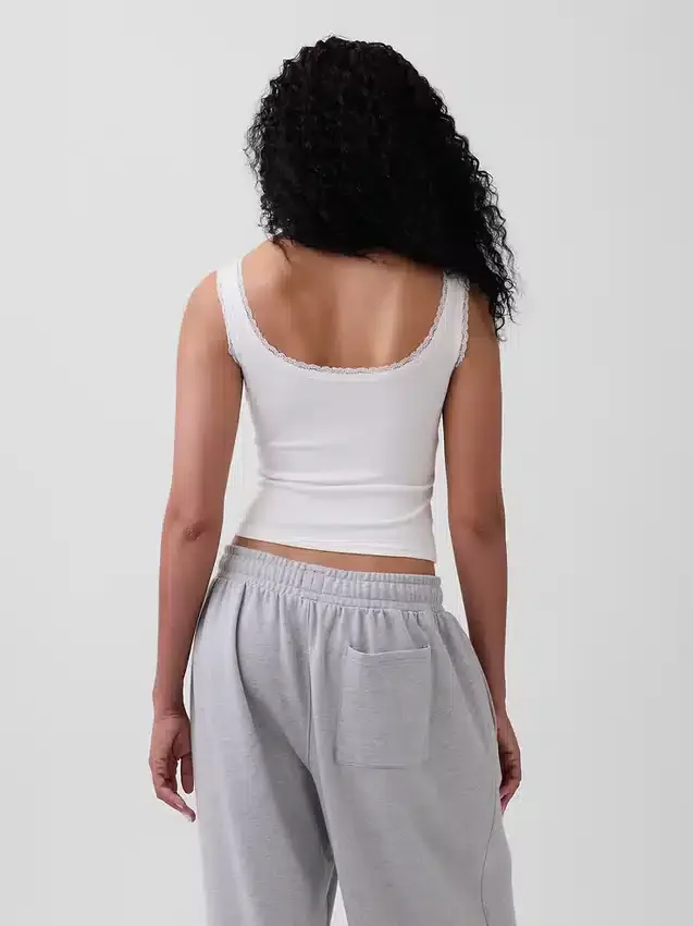Mini Rib Lace Henley Pj Tank Top