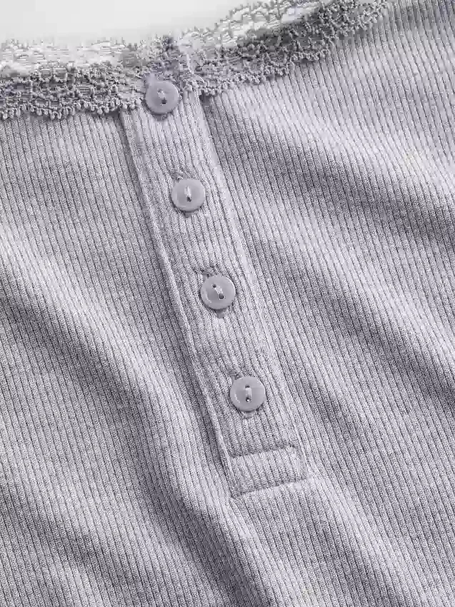 Mini Rib Lace Henley Pj Tank Top