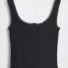 Mini Rib Lace Henley Pj Tank Top