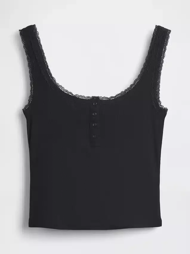 Mini Rib Lace Henley Pj Tank Top