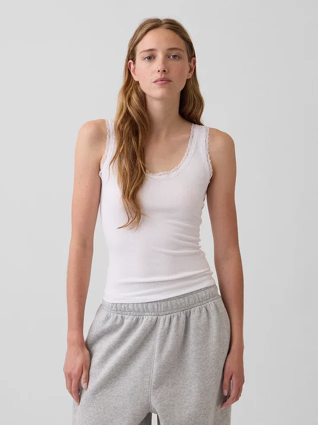 Mini Rib Lace-Trim Pj Tank Top