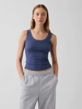 Mini Rib Lace-Trim Pj Tank Top