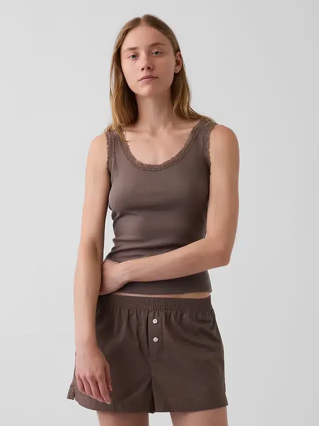 Mini Rib Lace-Trim Pj Tank Top