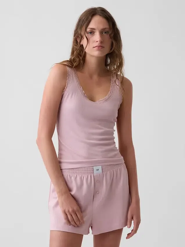 Mini Rib Lace-Trim Pj Tank Top