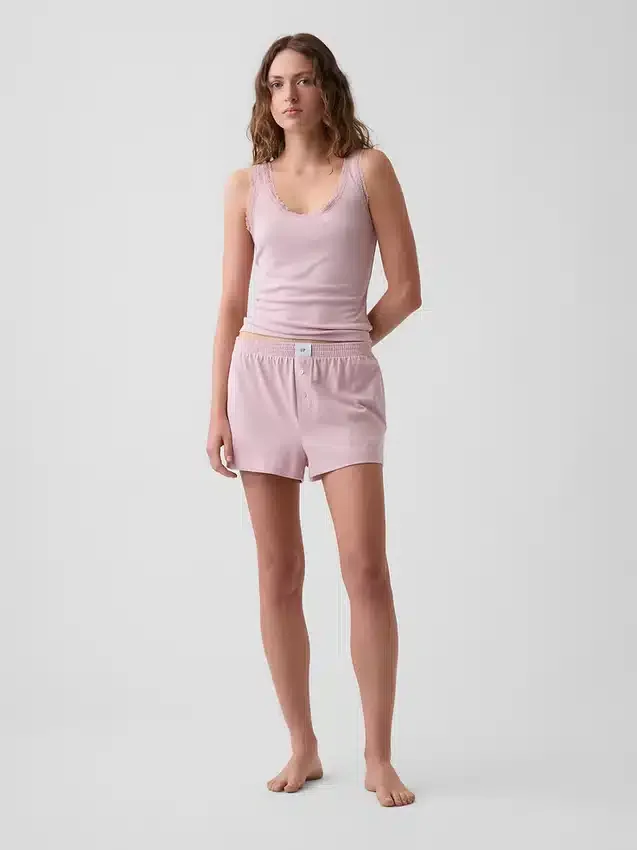 Mini Rib Lace-Trim Pj Tank Top