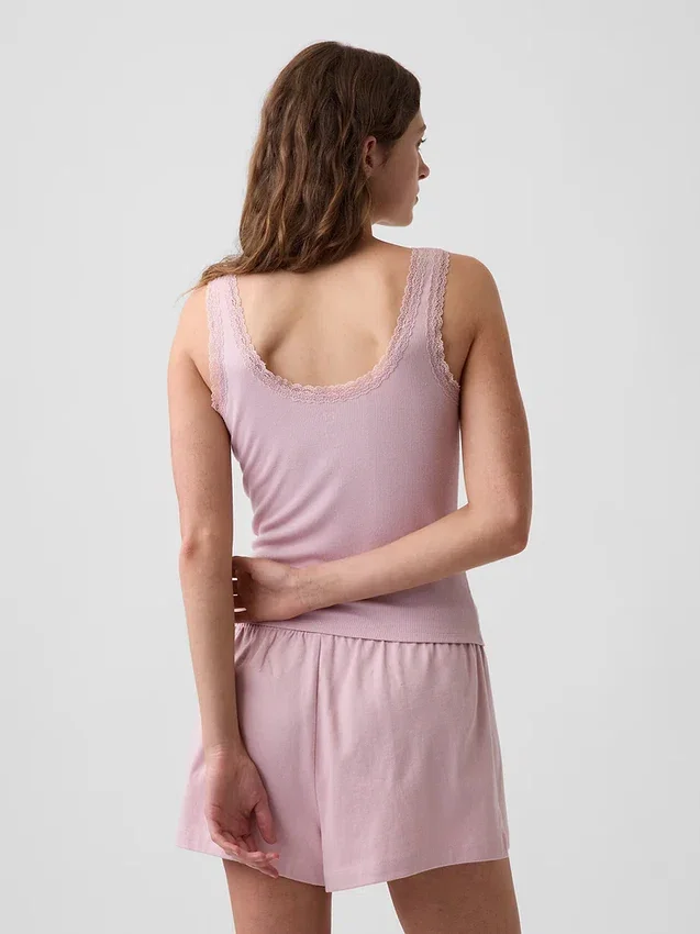 Mini Rib Lace-Trim Pj Tank Top