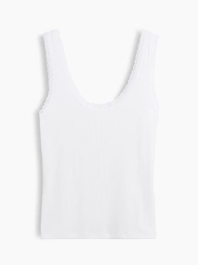 Mini Rib Lace-Trim Pj Tank Top
