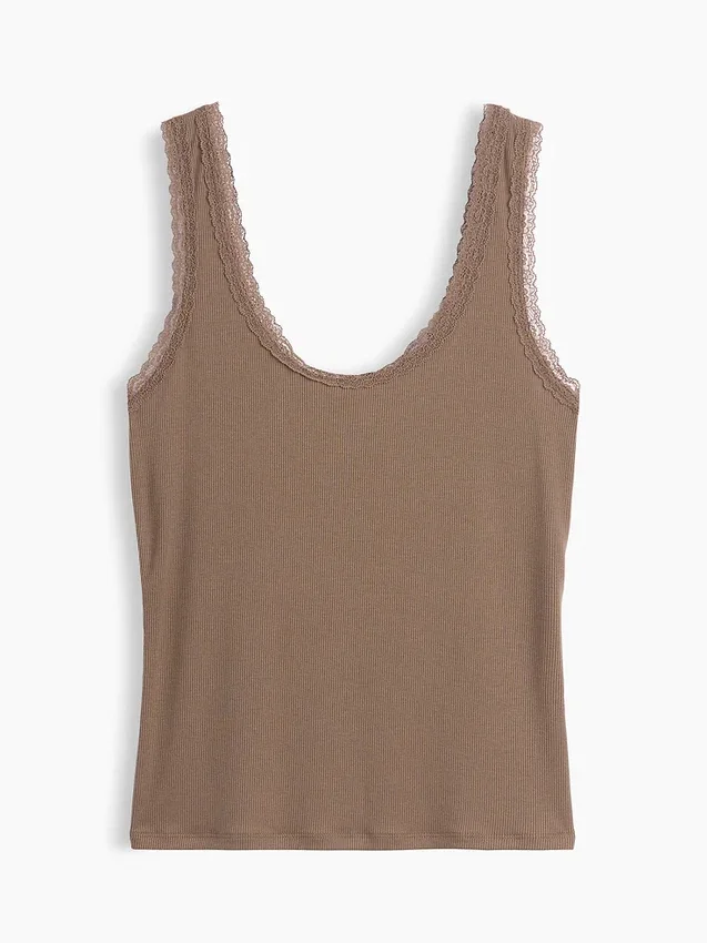 Mini Rib Lace-Trim Pj Tank Top