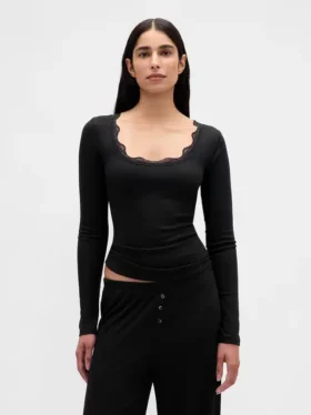 Mini Rib Lace-Trim Pj Top